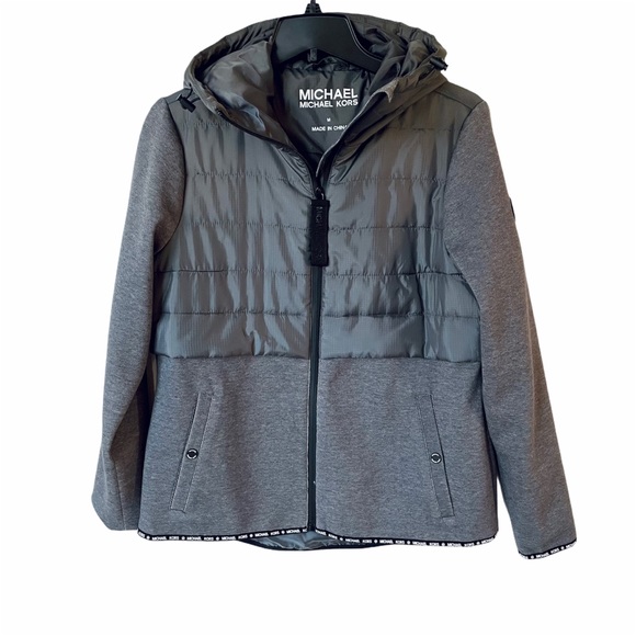 Michael Kors Hooded Quilted Knit Zip Front Jacket - Picture 3 of 8